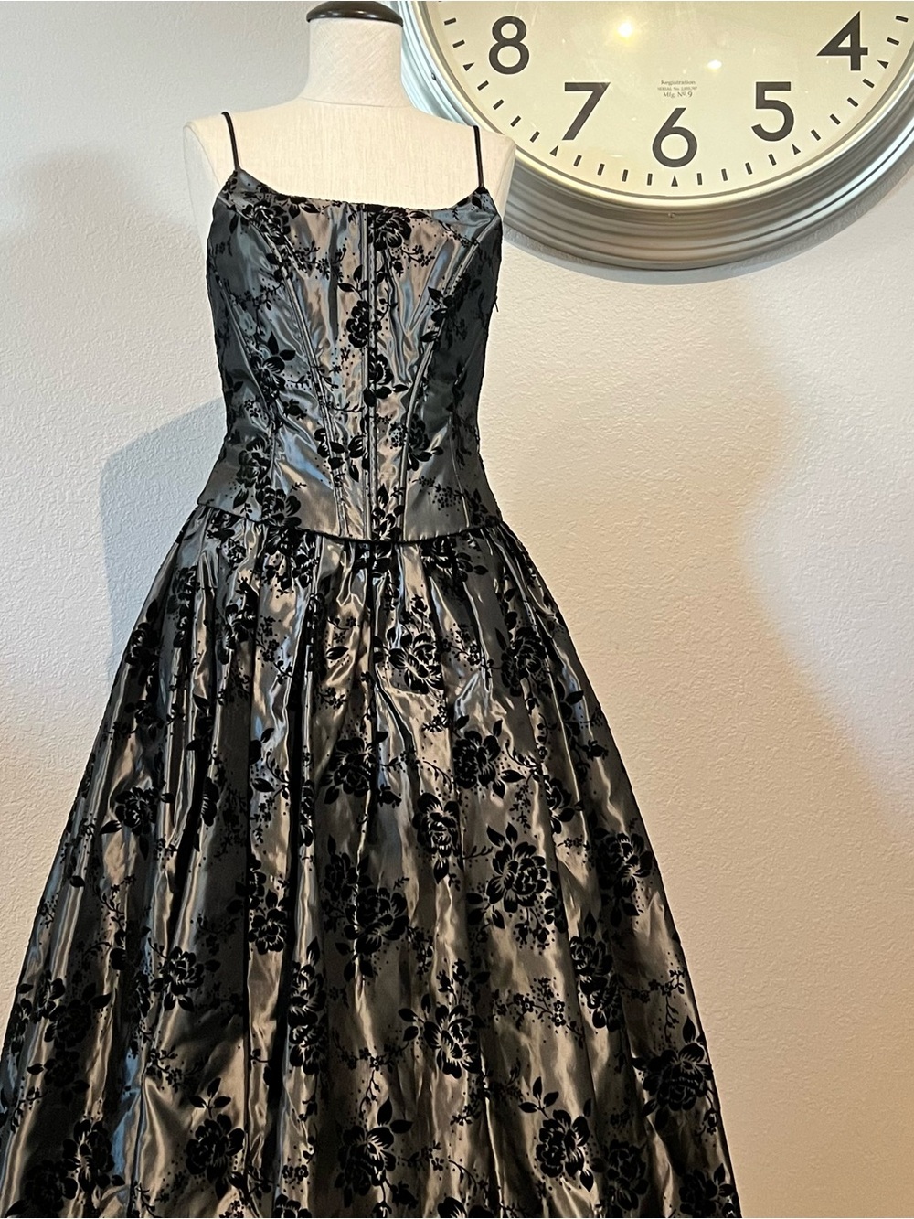 Vintage Scott McClintock Black Floral Prom Gown